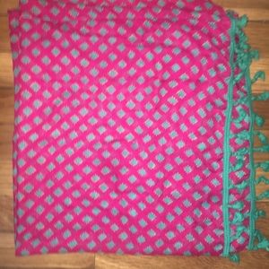 Aerie Magenta and green patterned infinity scarf